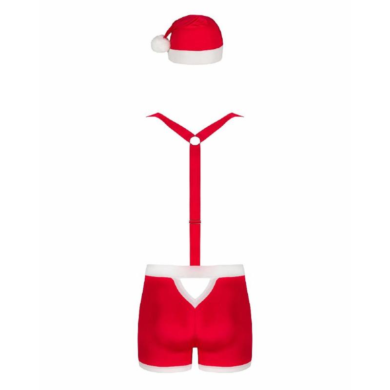 Чоловічий еротичний костюм Санта-Клауса Obsessive Mr Claus 2XL/3XL, боксери на підтяжках, шапочка з