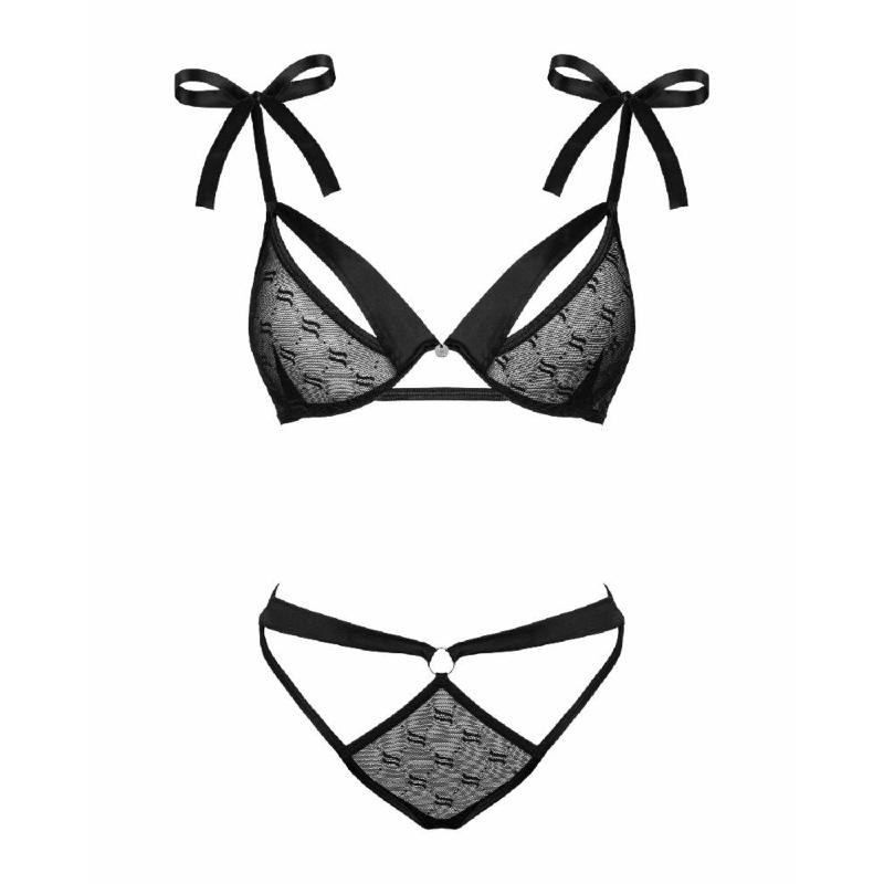 Напівпрозорий еротичний комплект Obsessive Obsessivia 2-pcs set black L/XL, бюстгальтер та трусики