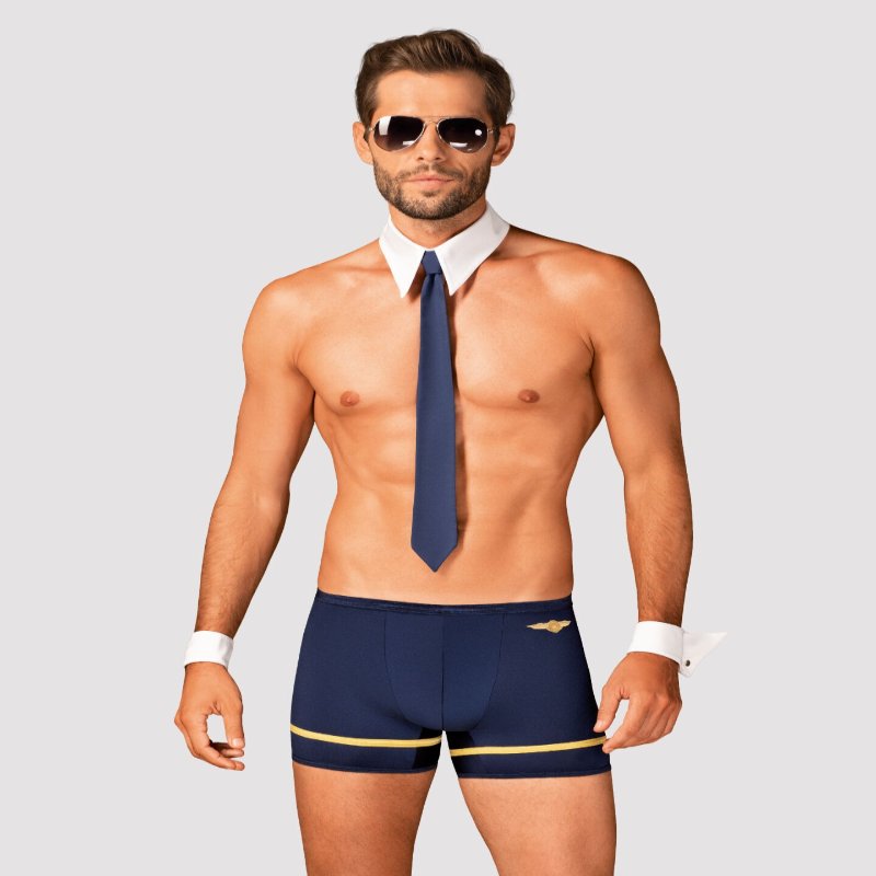 Еротичний костюм пілота Obsessive Pilotman set S/M, боксери, манжети, комір з краваткою, окуляри - зображення 1