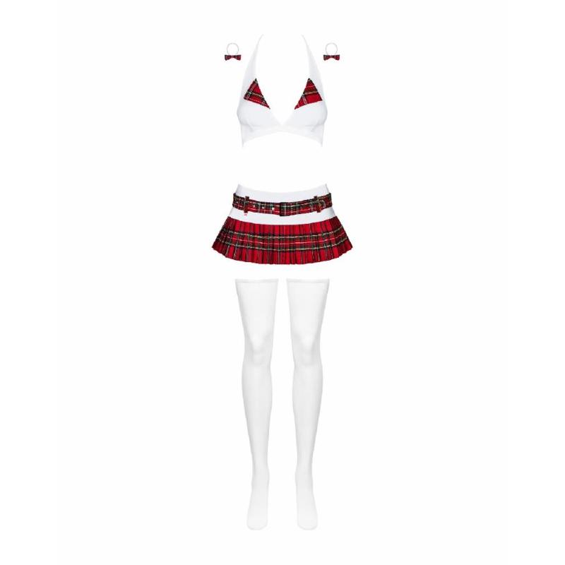 Еротичний костюм школярки з мініспідницею Obsessive Schooly 5pcs costume S/M, біло-червоний