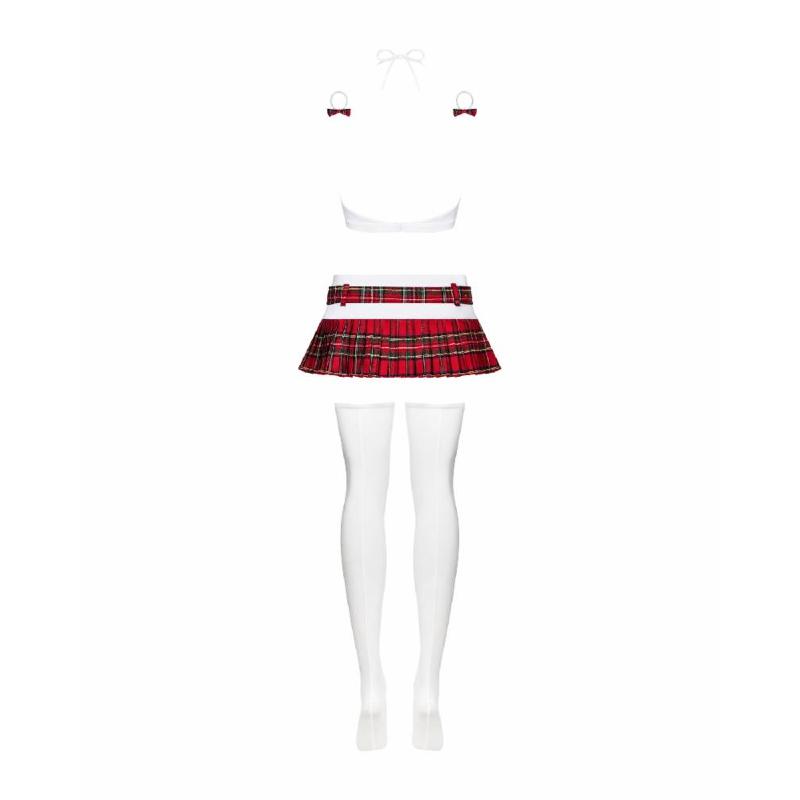 Еротичний костюм школярки з мініспідницею Obsessive Schooly 5pcs costume L/XL, біло-червоний, топ, с