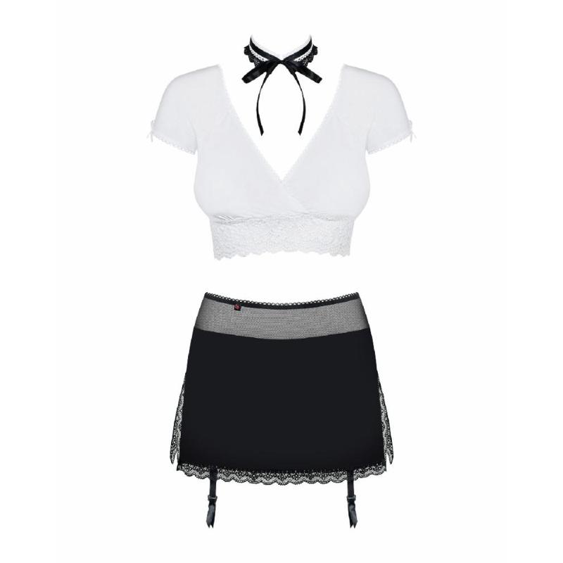 Еротичний костюм секретарки Obsessive Secretary suit 5pcs black S/M, чорно-білий, топ, спідниця, стр
