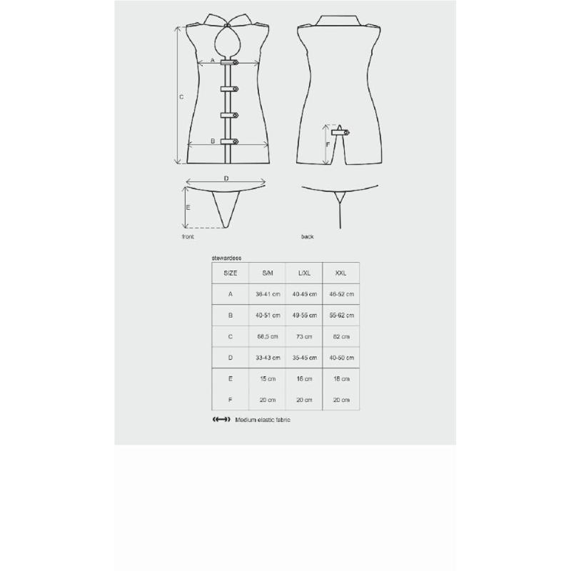 Еротичний костюм стюардеси Obsessive Stewardess 3 pcs grey S/M, сірий, сукня, стрінги, пілотка