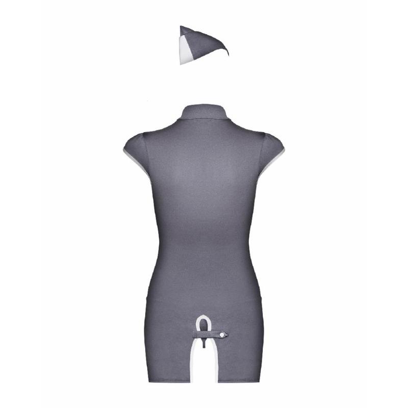 Еротичний костюм стюардеси Obsessive Stewardess 3 pcs grey S/M, сірий, сукня, стрінги, пілотка