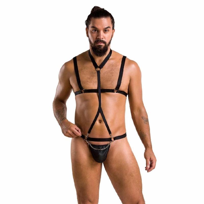 Комплект чоловічої білизни зі стреп Passion 039 SET ANDREW XXL/XXXL Black, стринги, шлейки