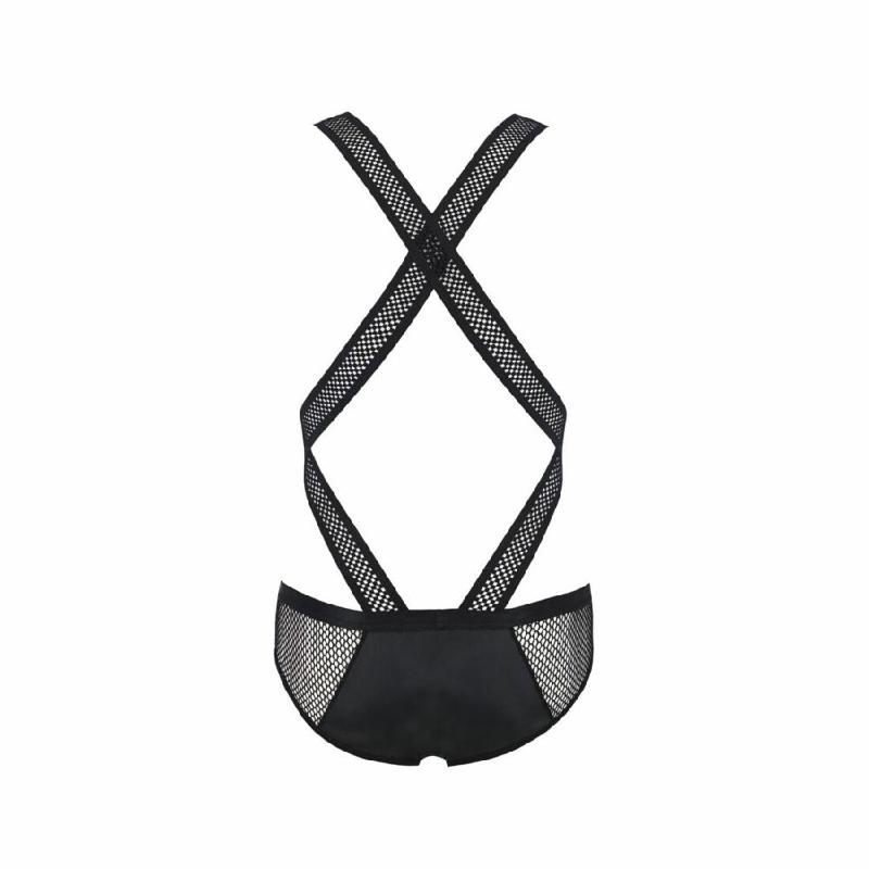 Чоловіче еротичне сітчасте боді Passion 045 VICTOR L/XL Black, екошкіра, сітка