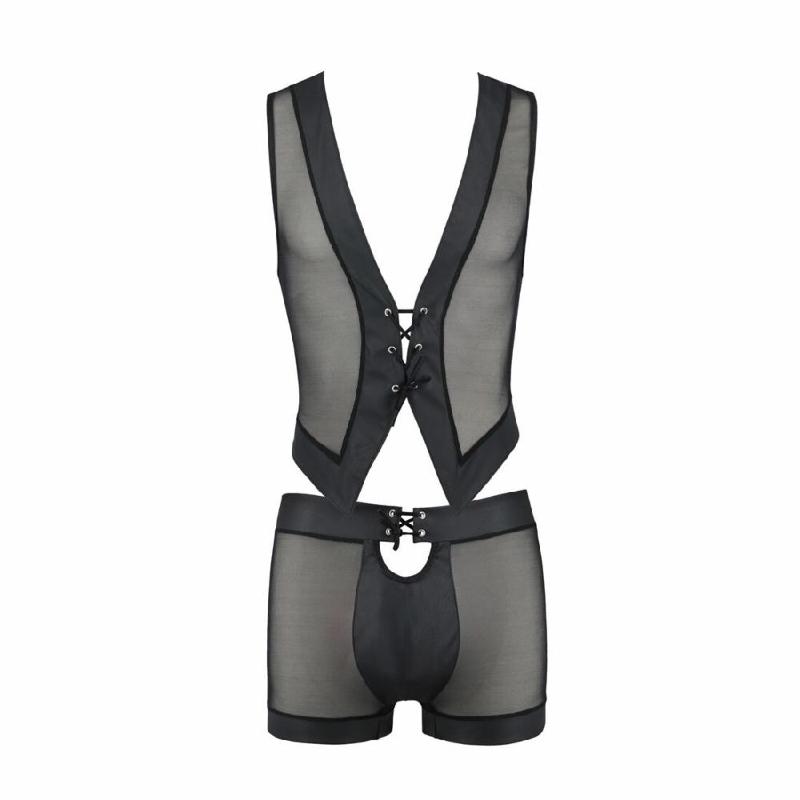Комплект чоловічої білизни на шнурівці Passion 053 SET WILLIAM S/M Black, жилет, боксери