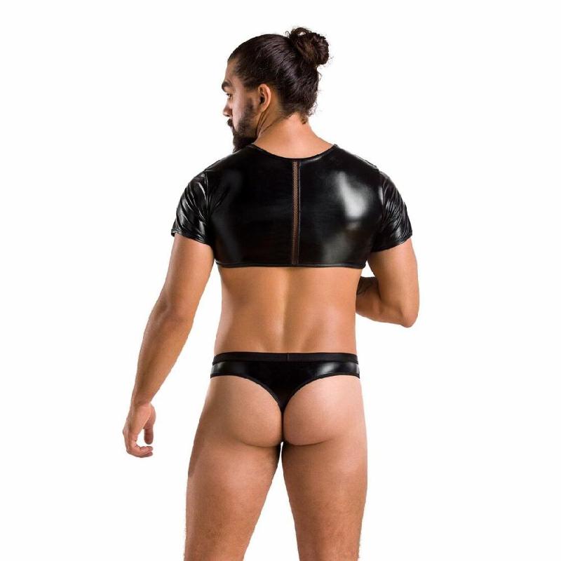 Комплект чоловічої білизни під латекс Passion 057 SET PETER S/M Black, кроп-топ, стринги