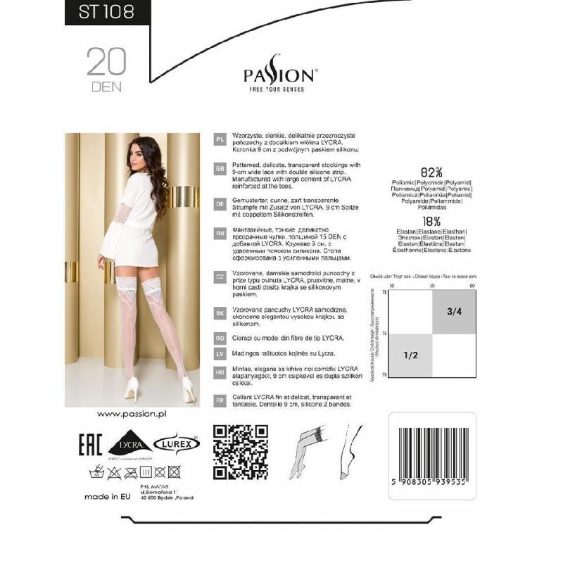 Панчохи Passion ST108 1/2 white, на ажурній силіконовій резинці з люрексовою ниткою