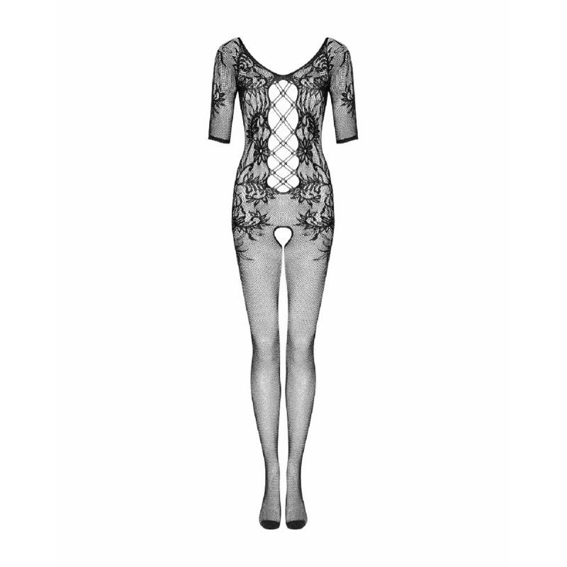 Сітчастий бодістокінг з квітковим малюнком Obsessive Bodystocking F238 S/M/L, black, з доступом, імі