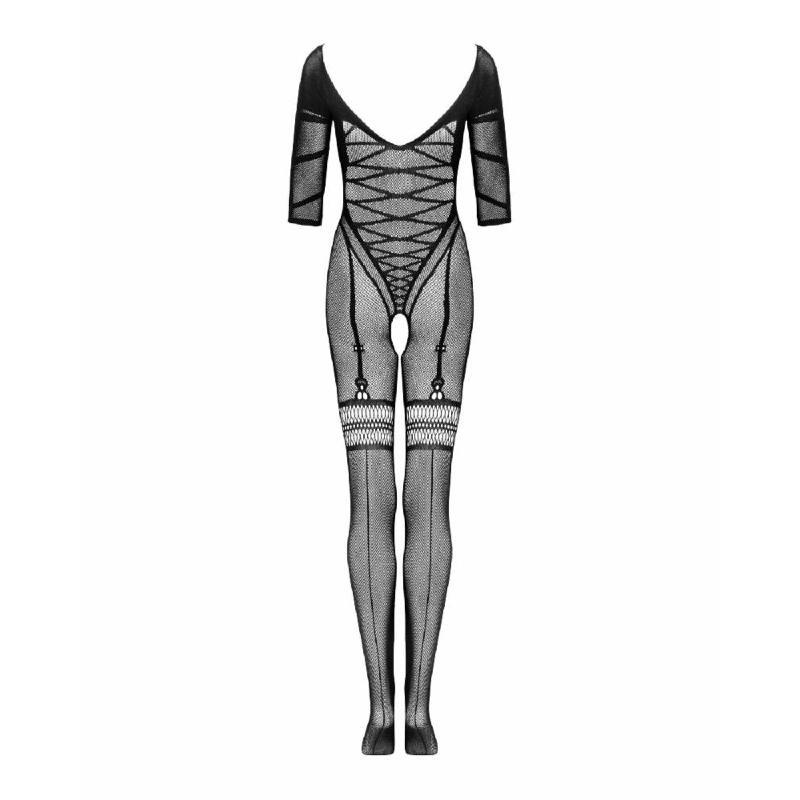 Сітчастий бодістокінг з імітацією підв’язок Obsessive Bodystocking G329 XL/XXL, black, з доступом