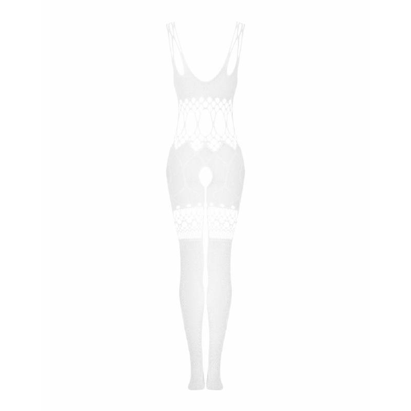 Сітчастий бодістокінг з імітацією топа та шортів Obsessive Bodystocking G330 XL/XXL, white, з доступом