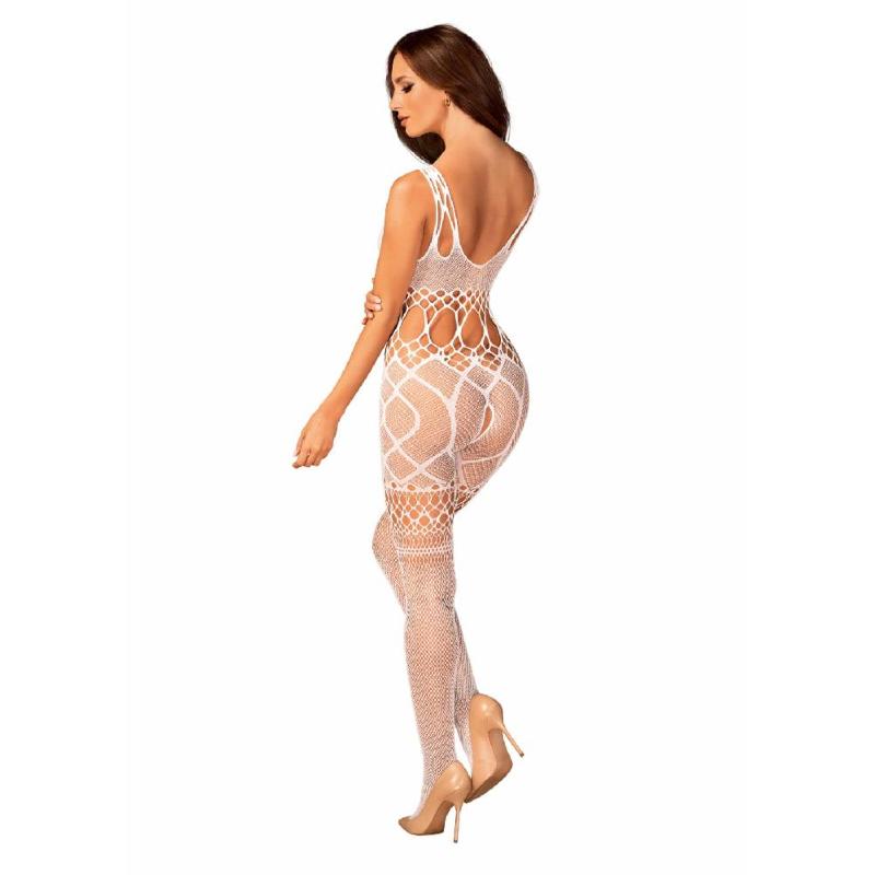 Сітчастий бодістокінг з імітацією топа та шортів Obsessive Bodystocking G330 XL/XXL, white, з доступом