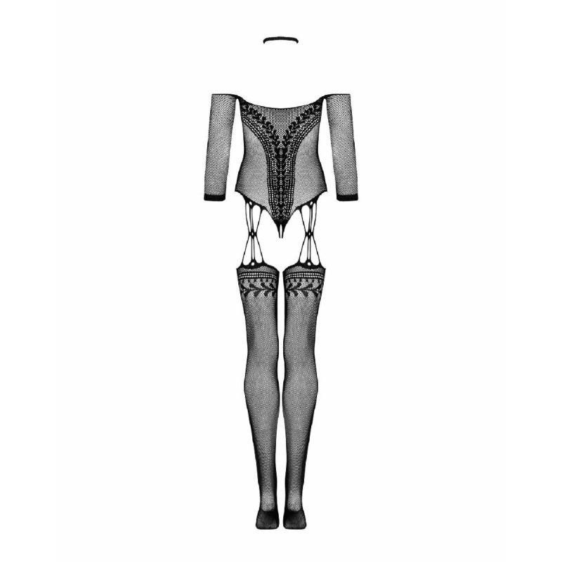 Нейлоновий бодістокінг з імітацією панчіх Obsessive Bodystocking G333 S/M/L, black, з доступом