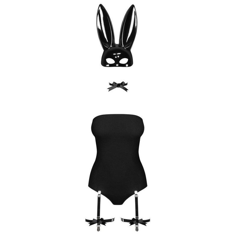 Еротичний костюм кролика Obsessive Bunny costume S/M, black, боді, чокер, гартери, панчохи, маска