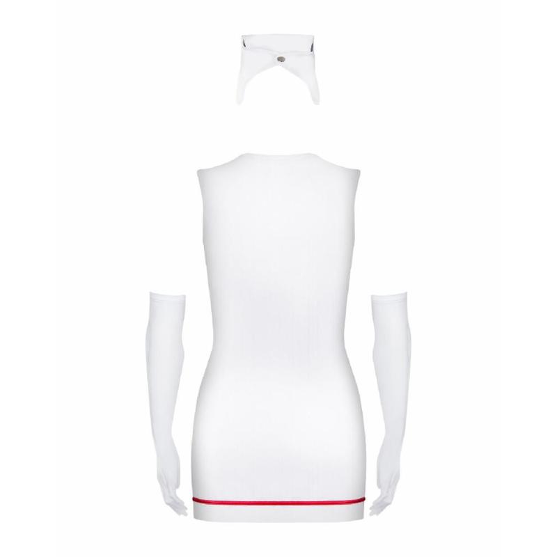 Еротичний костюм медсестри Obsessive Emergency dress S/M, white, сукня, стринги, рукавички, чепчик, стетоскоп