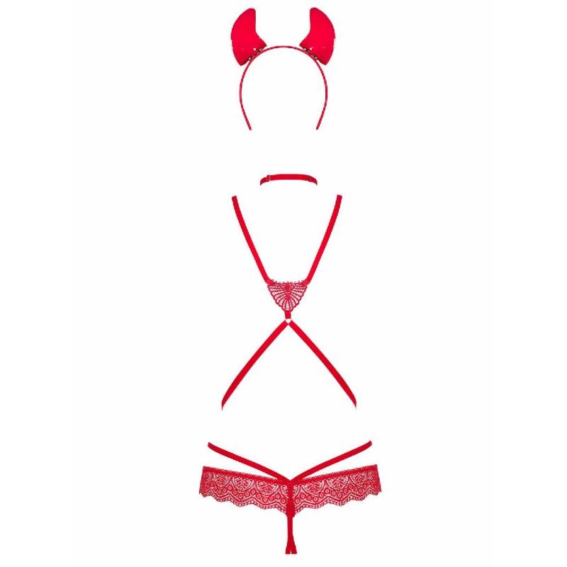 Еротичний костюм чортика зі стреп Obsessive Evilia teddy red L/XL