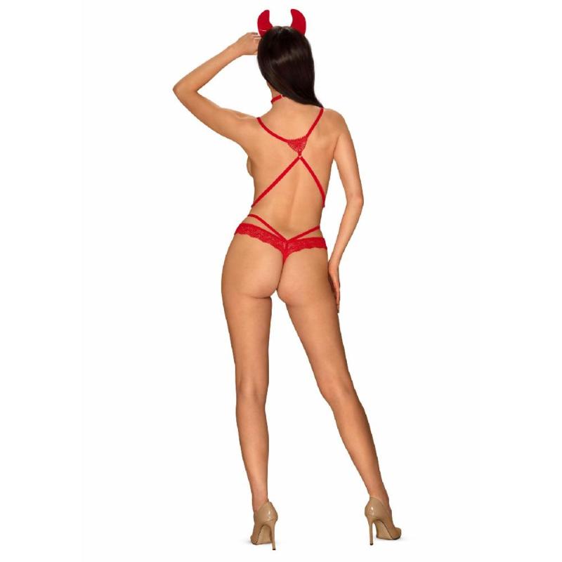Еротичний костюм чортика зі стреп Obsessive Evilia teddy red L/XL
