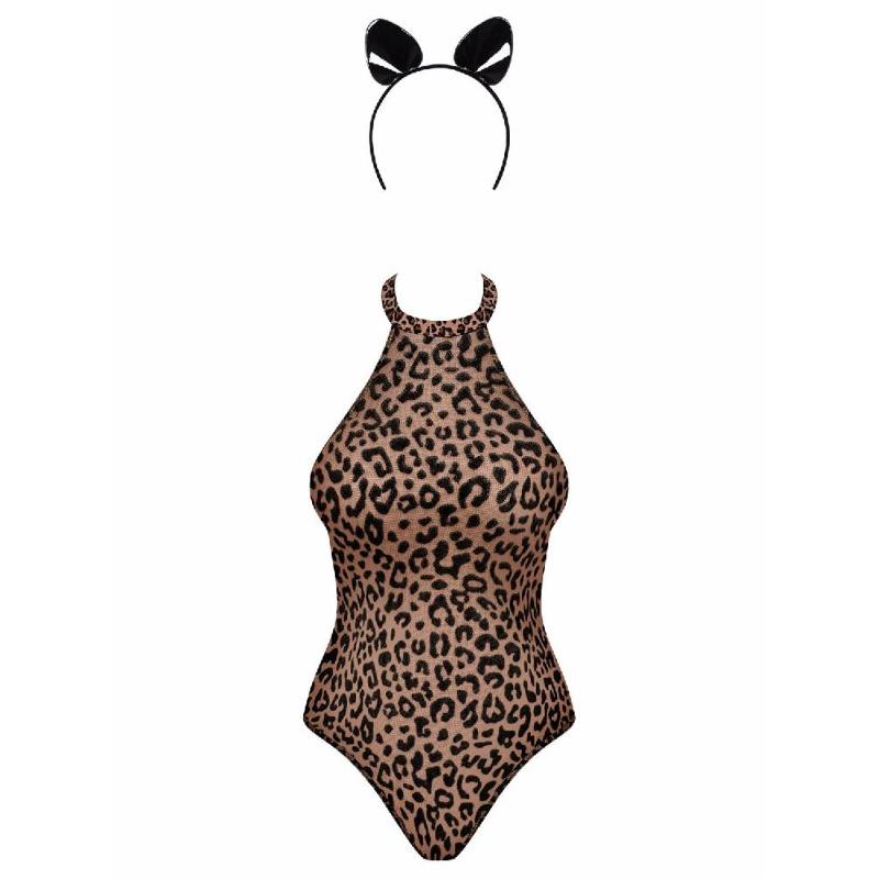 Еротичний костюм леопарда Obsessive Leocatia teddy S/M, боді, обруч з вушками