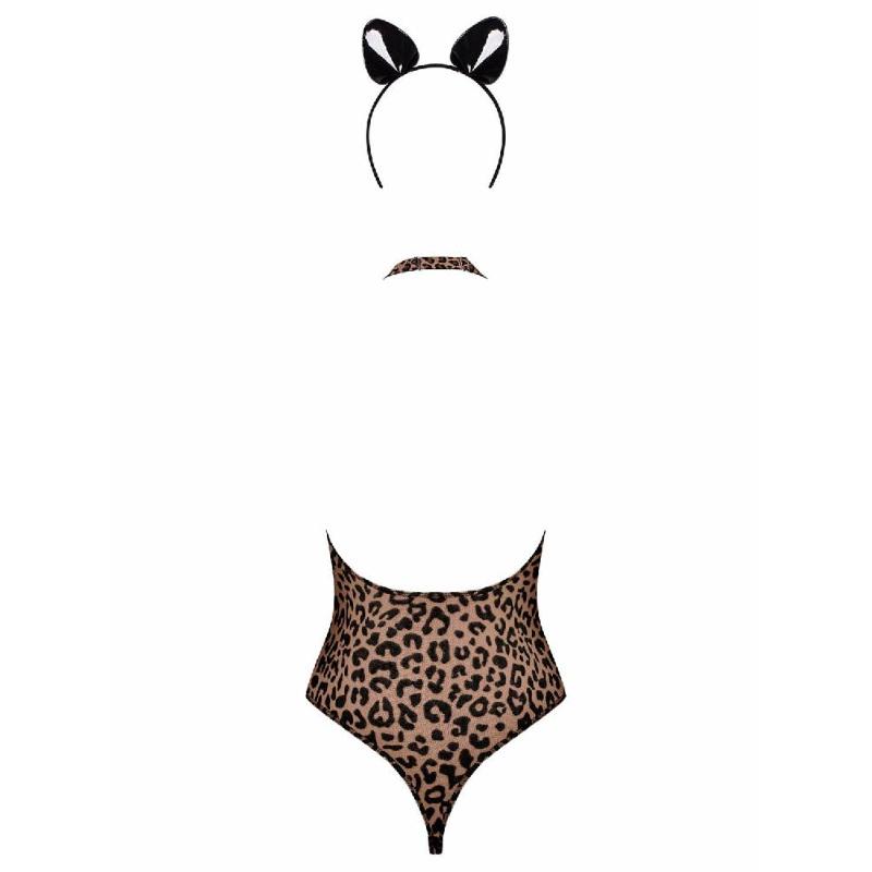 Еротичний костюм леопарда Obsessive Leocatia teddy S/M, боді, обруч з вушками