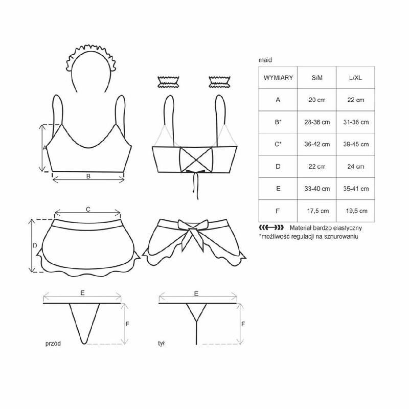 Атласний еротичний костюм покоївки Obsessive Maid set S/M, black, 5 предметів