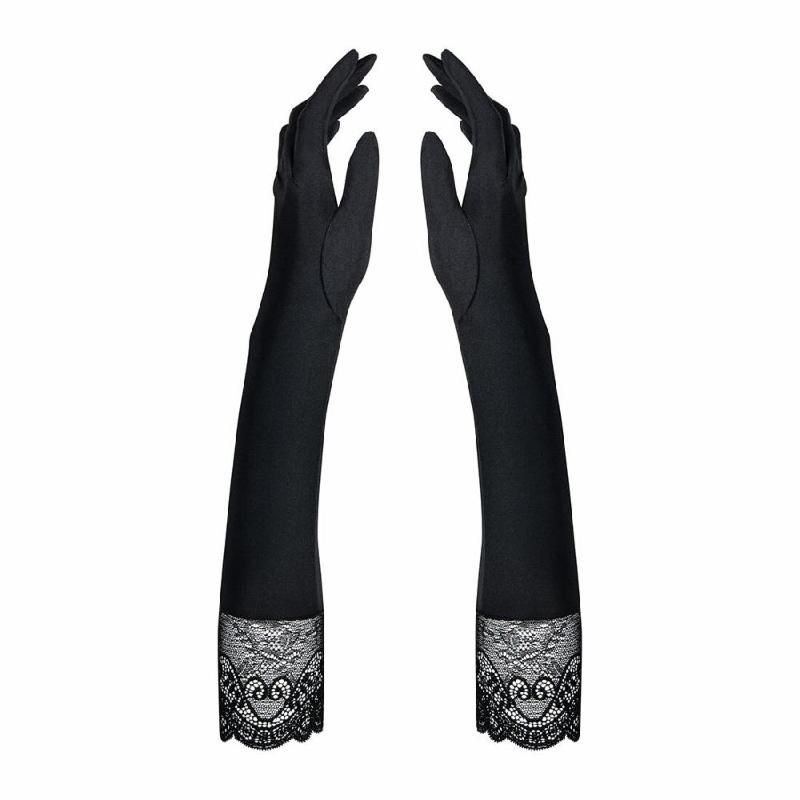 Високі рукавички з каменями та мереживом Obsessive Miamor gloves, black