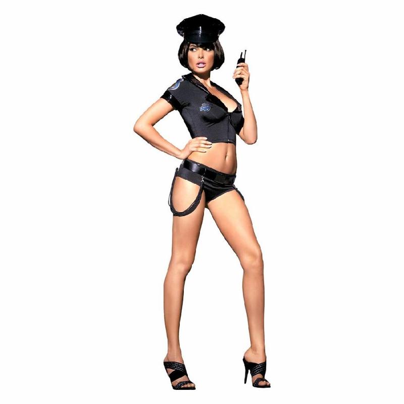 Еротичний костюм поліцейського Obsessive Police set S/M, black, топ, шорти, кепка, пояс, портупея