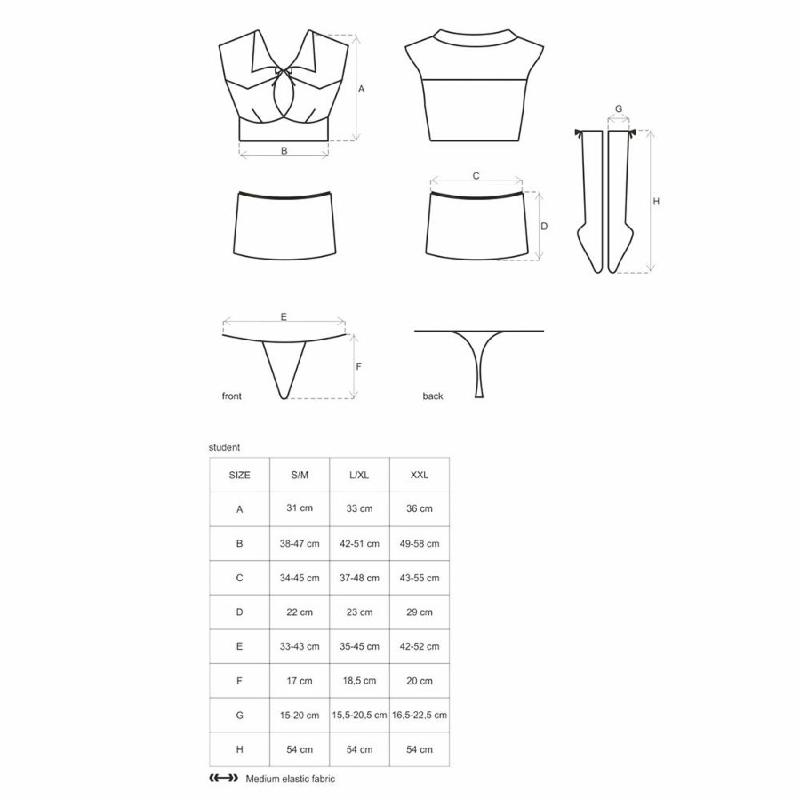 Еротичний костюм студентки Obsessive Student 4 pcs costume S/M, топ, спідниця, стринги, гольфи