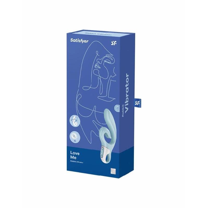 Вібратор-кролик Satisfyer Love Me Blue, гнучкий, відросток з потрійним кінчиком