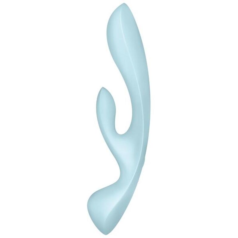 Двосторонній вібратор-кролик Satisfyer Triple Oh Light Blue, 3 мотори, руків’я-масажер