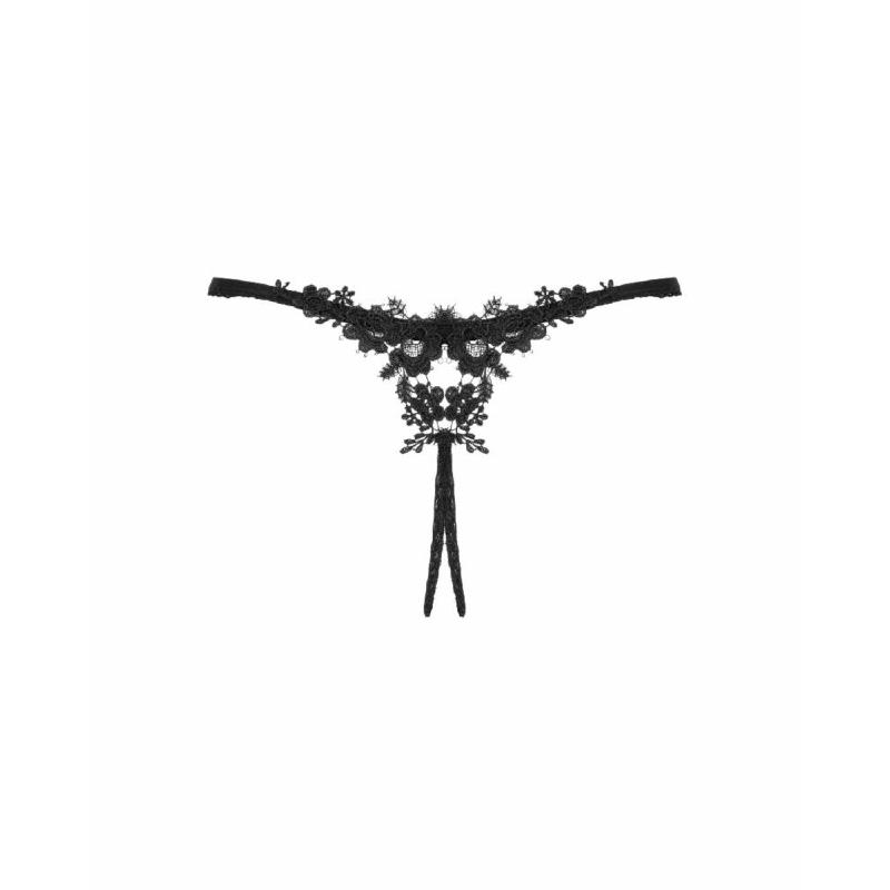Прозорі стрінги з доступом Obsessive Celia Noir crotchless thong XS/S