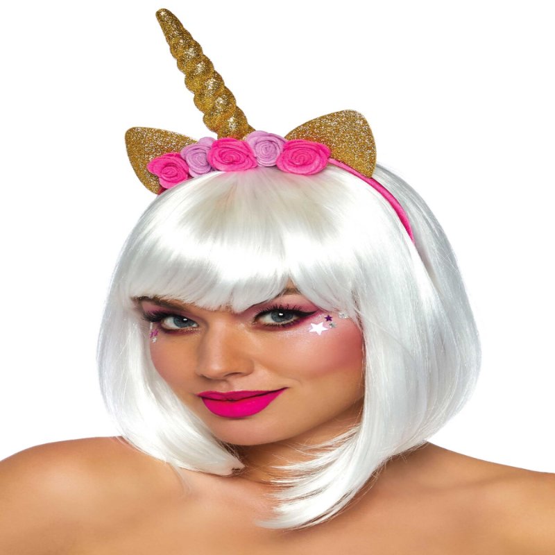 Золотий ріг єдинорога Leg Avenue Golden unicorn flower headband, прикрашений квітами - зображення 1