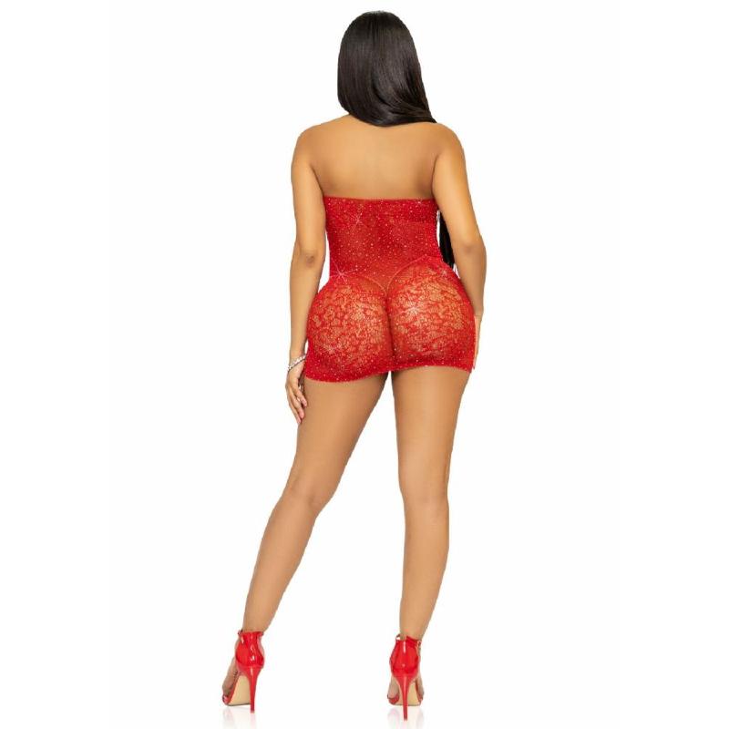 Сукня-сітка зі стразами Leg Avenue Rhinestone halter mini dress Red, відкрита спина, one size