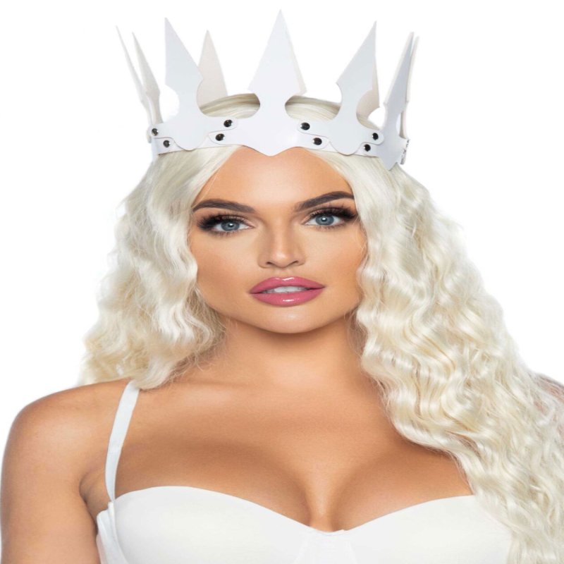 Корона злої королеви Leg Avenue Faux leather spiked crown White, штучна шкіра, заклепки - зображення 1