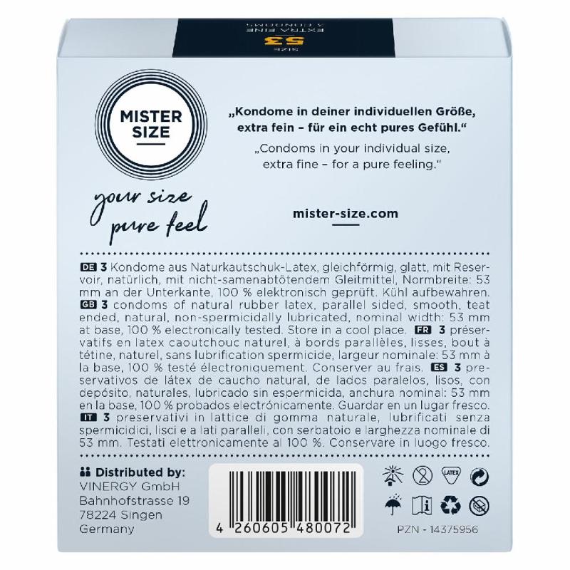 Презервативи Mister Size - pure feel - 53 (3 condoms), товщина 0,05 мм