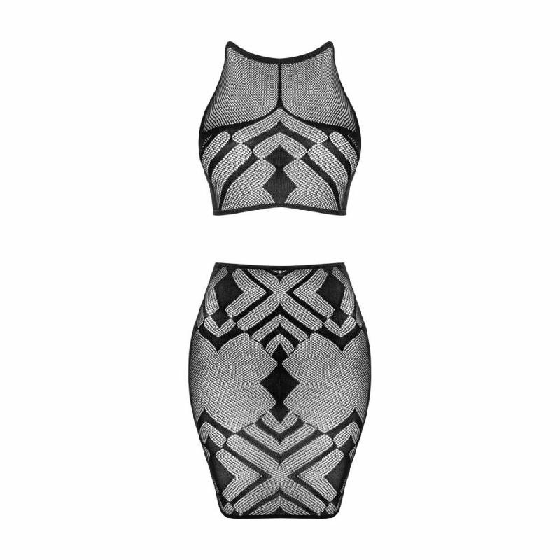 Еротичний напівпрозорий комплект Obsessive K101 top & skirt S/M/L, топ, спідниця