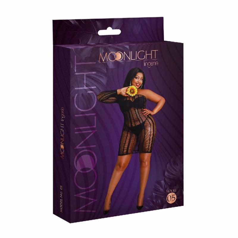 Сукня-бодістокінг Moonlight Plus Model 05 XL-XXXL Black, закрите одне плече та рукав