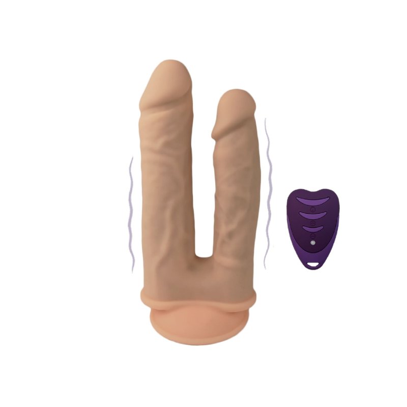 Подвійний фалоімітатор з вібрацією SilexD Double Gusto Vibro Flesh (Model 1 size 8" & 7") + LRS, діаметр 4,5 см та 3,7 см - зображення 1