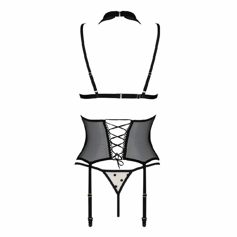 Корсет з відкритими грудьми Passion DOMINICA CORSET XXL/XXXL beige, пажі для панчіх, стрінги
