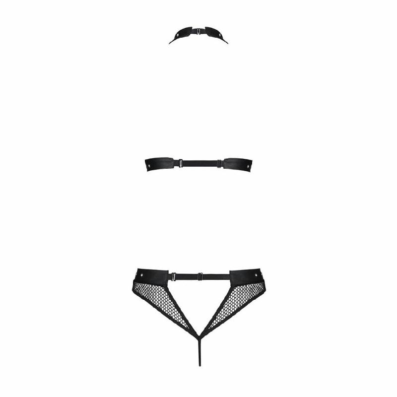 Білизна з відкритим доступом Passion MOONLIGHT SET L/XL black топ, стрінги