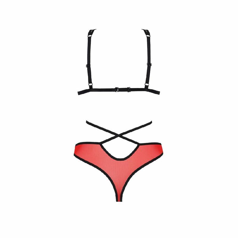 Комплект білизни Passion PEONIA SET S/M red, бра, трусики