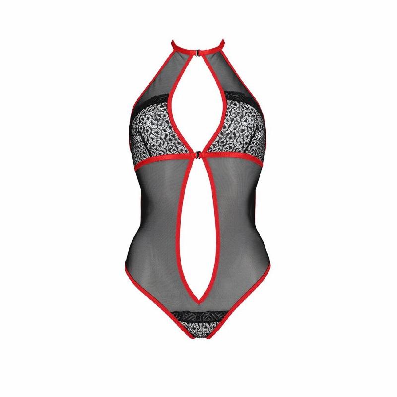 Сітчасте боді з мереживом на грудях Passion SATARA BODY L/XL red