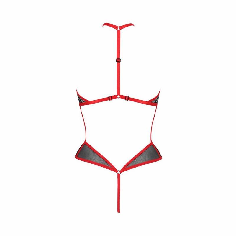 Сітчасте боді з мереживом на грудях Passion SATARA BODY S/M red