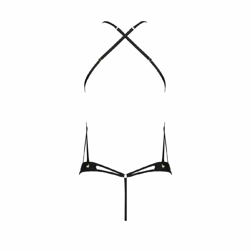 Боді з відкритим доступом Passion TASMINA BODY XXL/XXXL, black, екошкіра, шнурівки, ажурні мережива