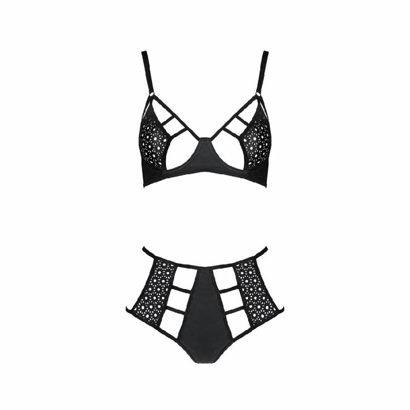 Комплект білизни Passion TASMINA SET XXL/XXXL black, ліф, високі трусики з корсетом ззаду