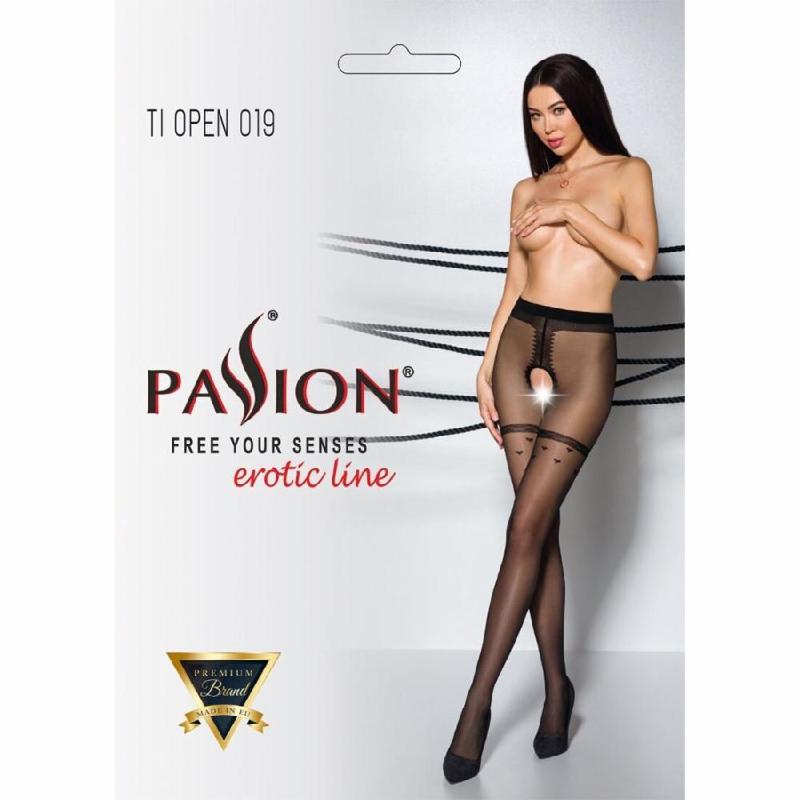 Колготки з відкритим доступом, імітація панчіх Passion TIOPEN 019 black 1/2 (20 den)