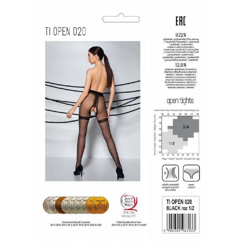 Колготки з відкритим доступом, імітація панчіх Passion TIOPEN 020 black 3/4 (20 den)