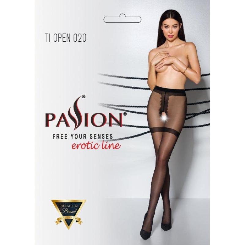 Колготки з відкритим доступом, імітація панчіх Passion TIOPEN 020 black 3/4 (20 den)