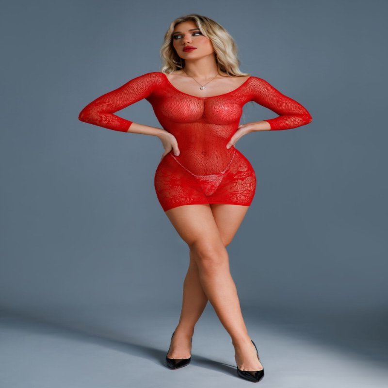Сукня-сітка Caprice Lingerie Model 01 One size Red, мереживо, довгі рукави - зображення 1