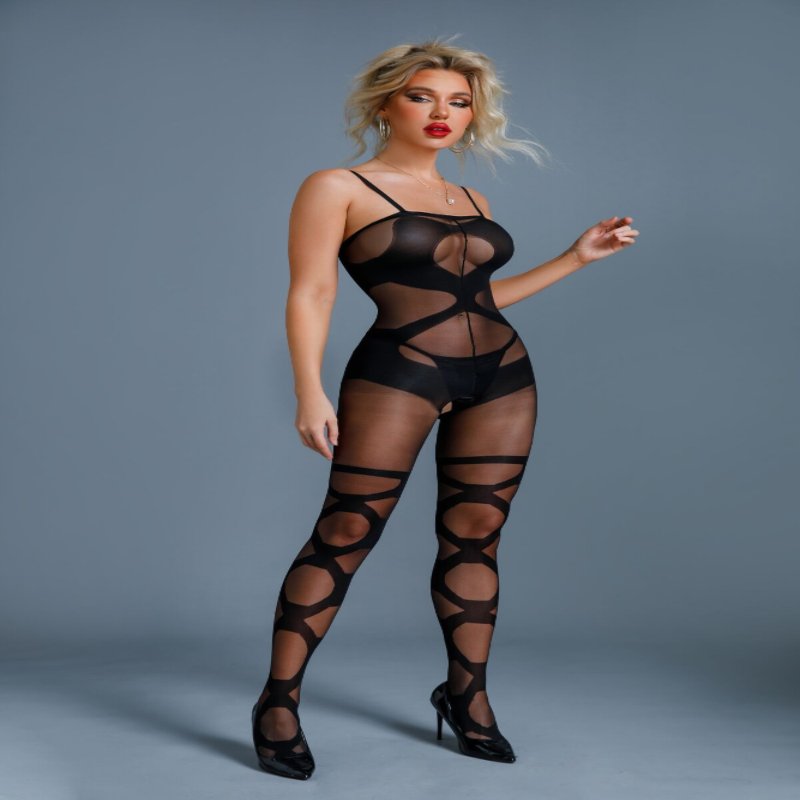 Бодістокінг Caprice Lingerie Model 11 One size Black, імітація панчіх, відкритий доступ - зображення 1